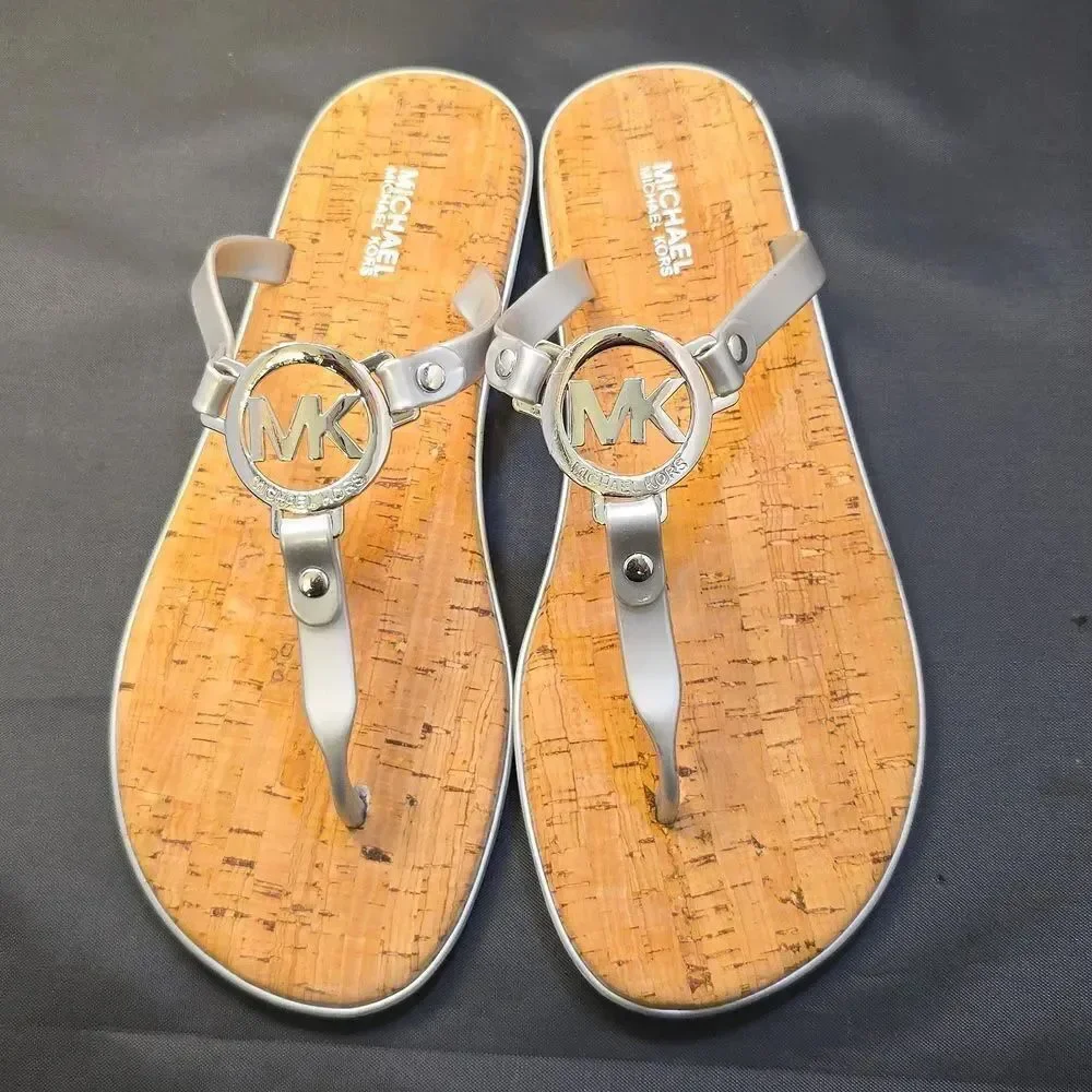 BRAND NEW MICHAEL KORS MK CHARM JELLY FLIP FLOP CORK BOTTOM SANDAL